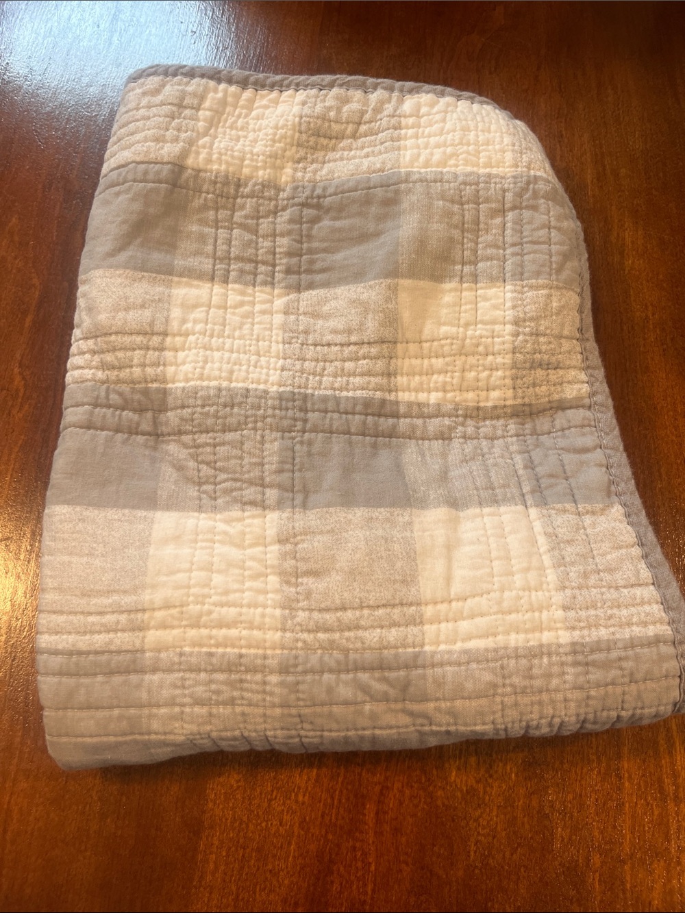 Neutral Checkered Quilted decorative pillow case - Cream and Light Gray